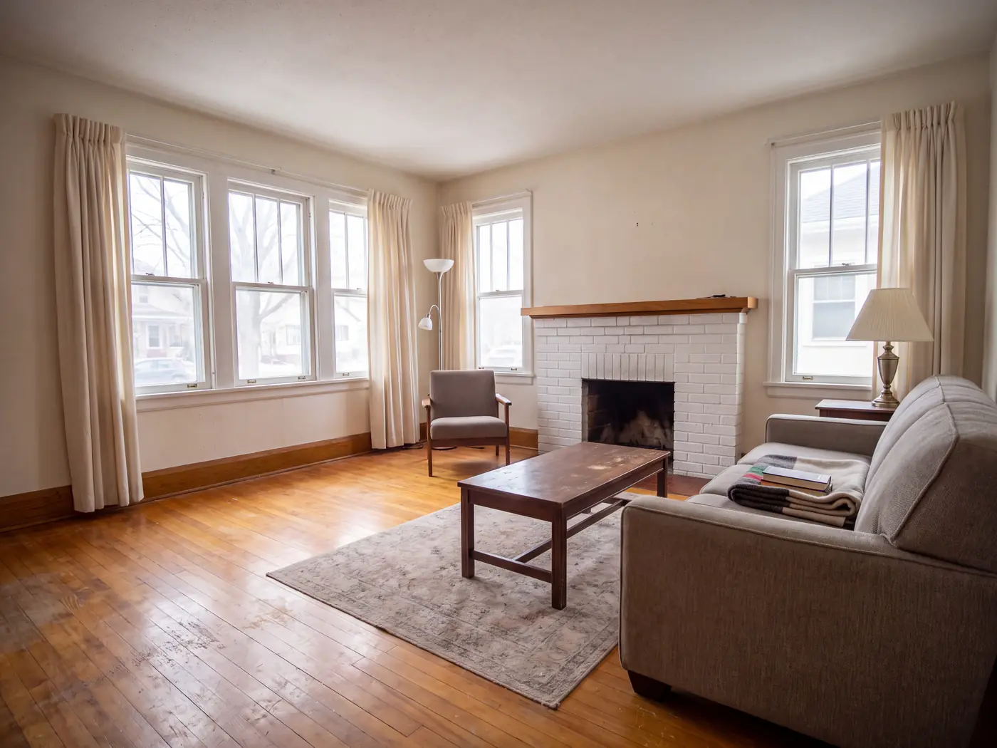 Restored living room in a River Heights character home